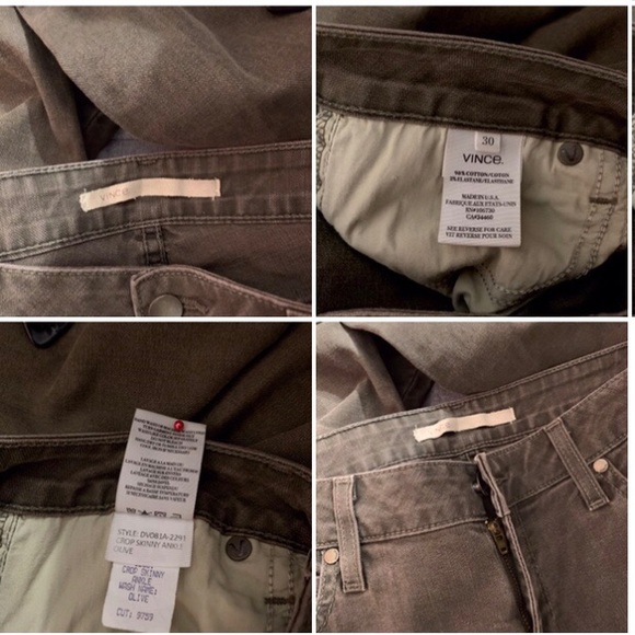 VINCE CROP SKINNY ANKLE MID-RISE OLIVE GREEN STRETCH DENIM JEANS NEUTRAL JEANS - Picture 10 of 16